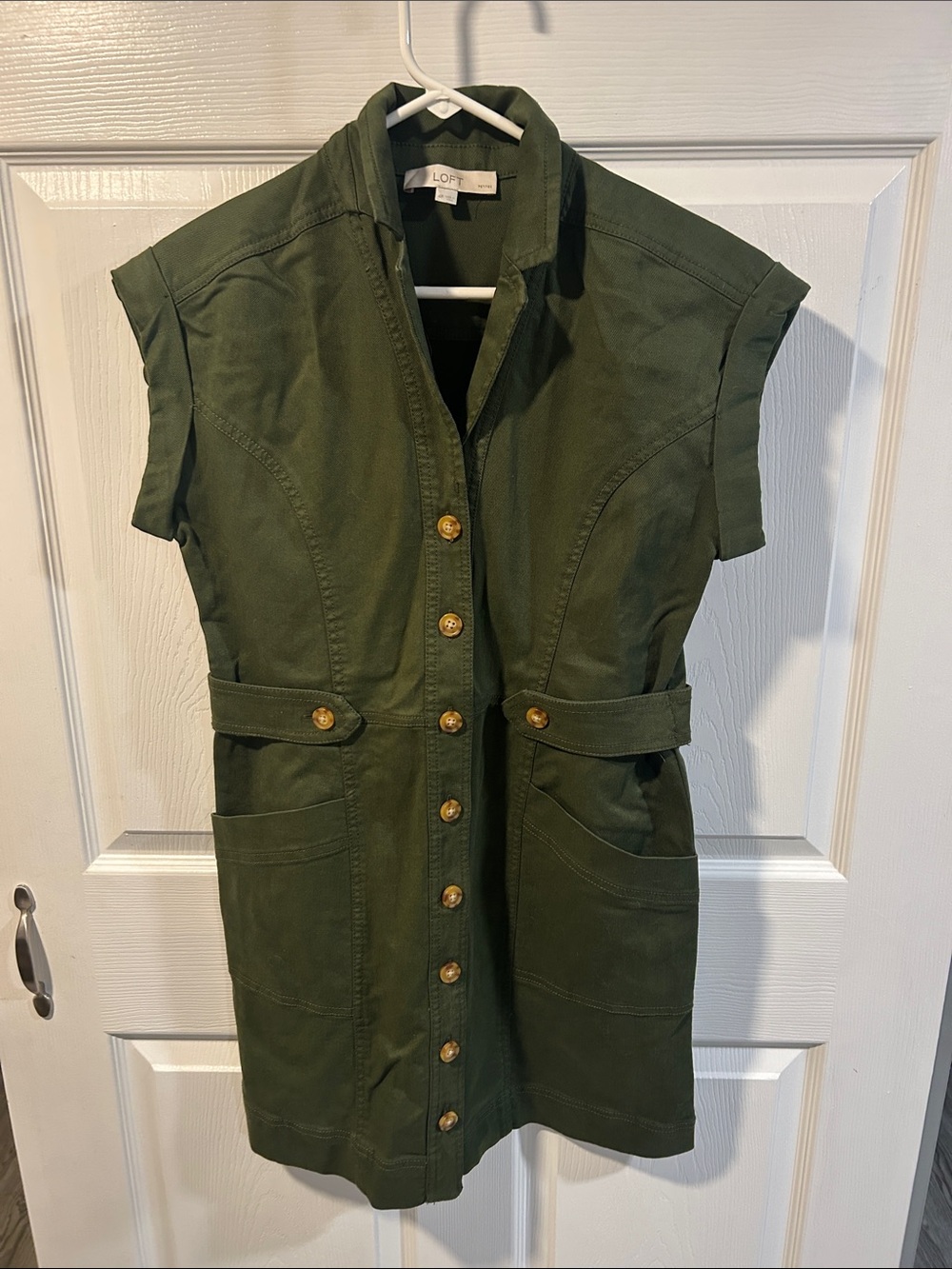 LOFT Olive Green Sleeveless Utility Vest with Gold Buttons